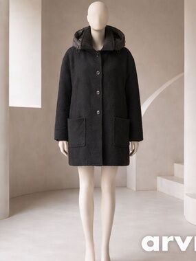 * HOST PICK* Seventy Black Boucle Pea Jacket with removable hood made in Italy